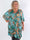 Pamela Gold Flower Short - Elastisk plus size-klänning med smock och volanger