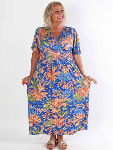 Pamina Leaf - Lang elastisk plus size kjole med blad motiver