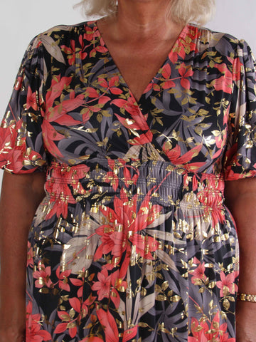 Pamina Leaf - Lang elastisk plus size kjole med blad motiver