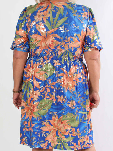Pamina Leaf Short - Kort elastisk plus size kjole med blad motiver