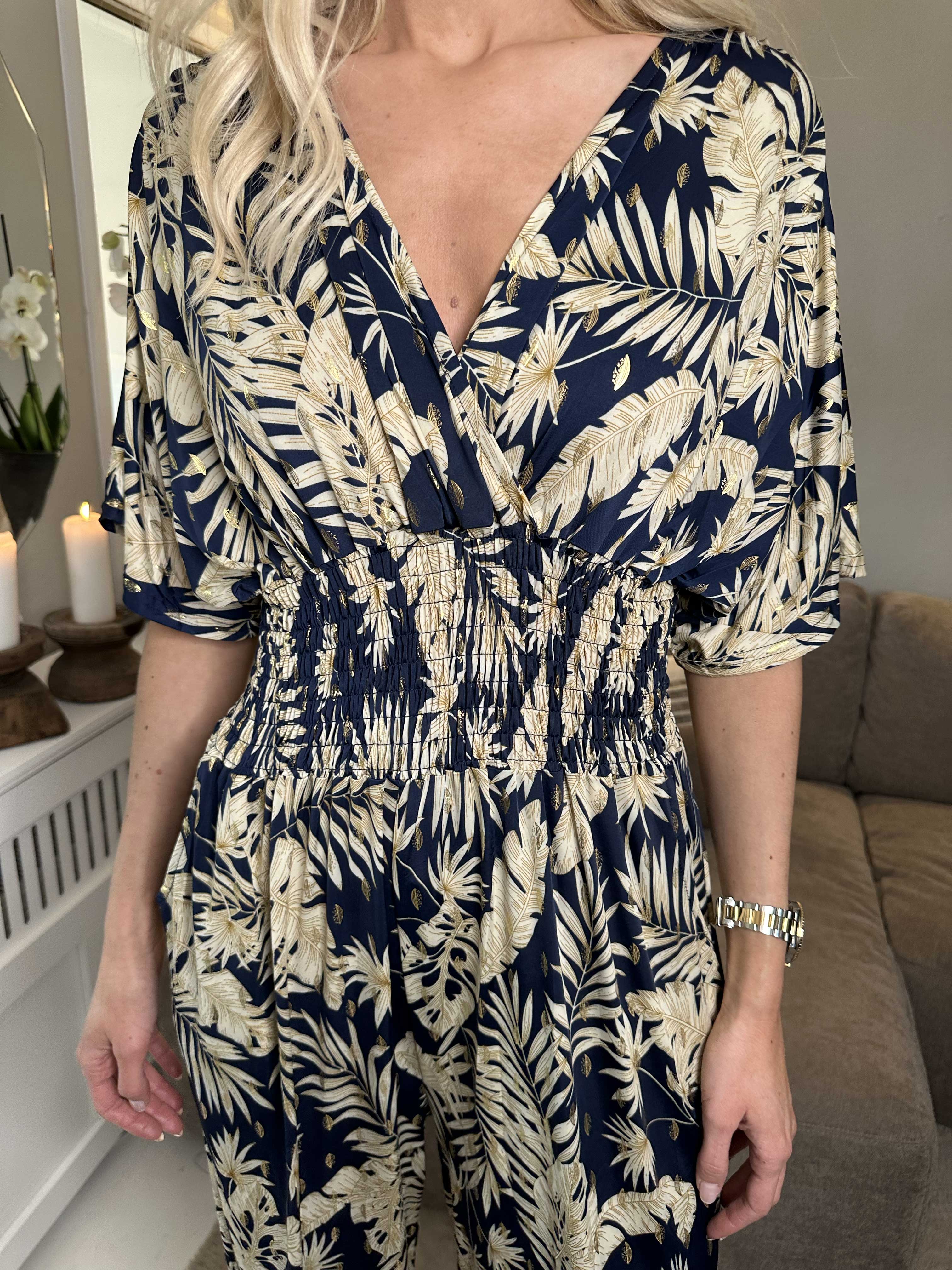 Pams Gold Leaf Jumpsuit - Jumpsuit med resår och bladmönster