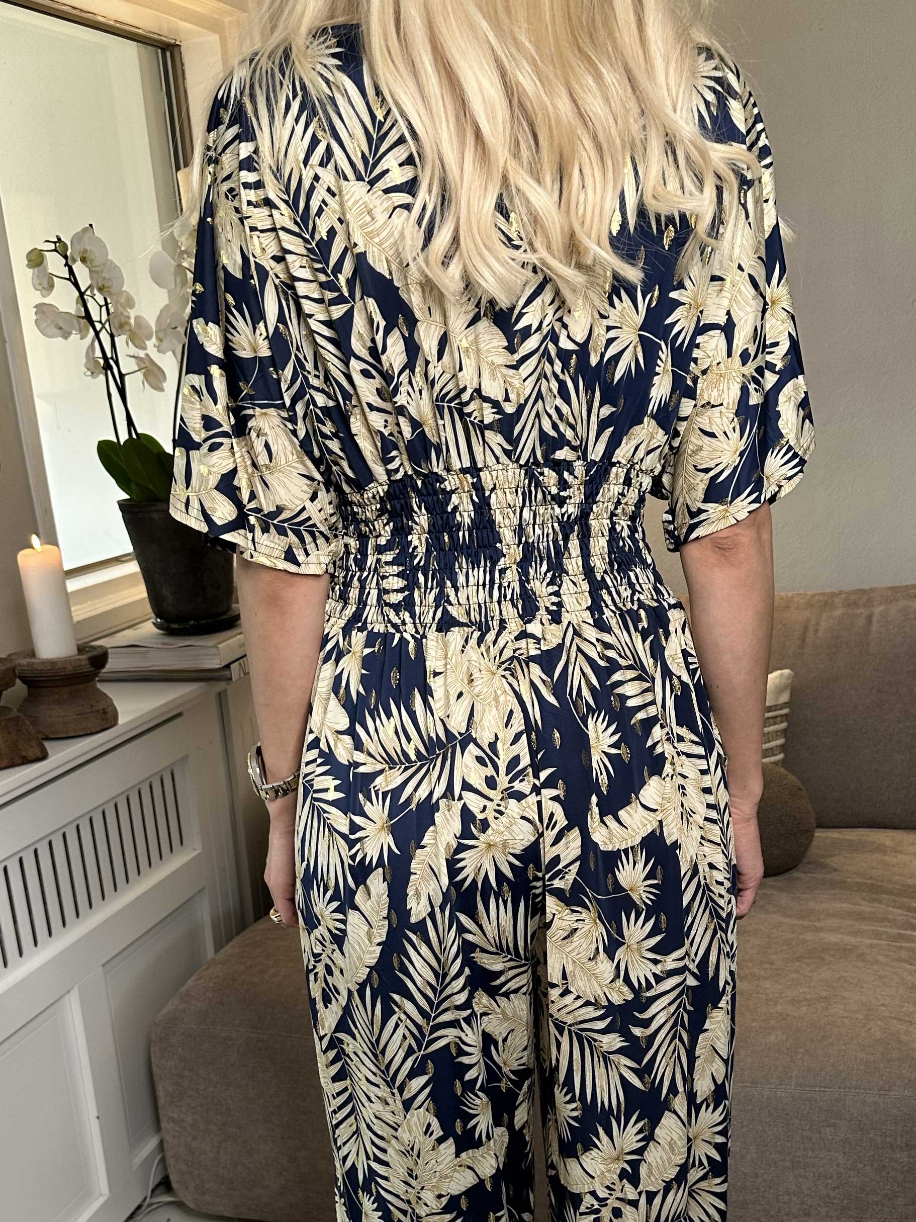 Pams Gold Leaf Jumpsuit - Jumpsuit med resår och bladmönster