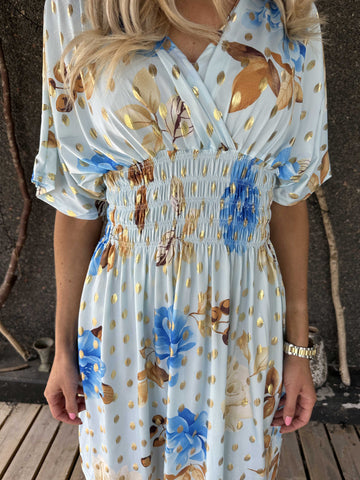 Pams Summer Short - Elastisk klänning med blommigt mönster och resår