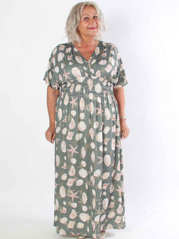 Pams Beach - Lång elastisk plus size klänning med musslor