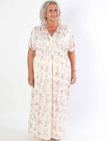 Pams Beach - Lång elastisk plus size klänning med musslor