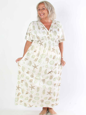 Pams Beach - Lång elastisk plus size klänning med musslor