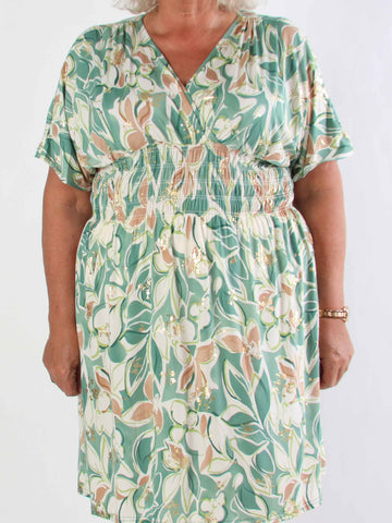 Pams Blossoming Short - Elastisk mönstrad plus size klänning med resår