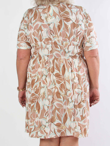 Pams Blossoming Short - Elastisk mönstrad plus size klänning med resår