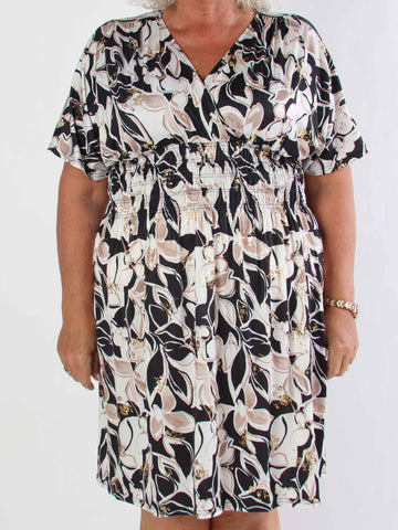 Pams Blossoming Short - Elastisk mönstrad plus size klänning med resår