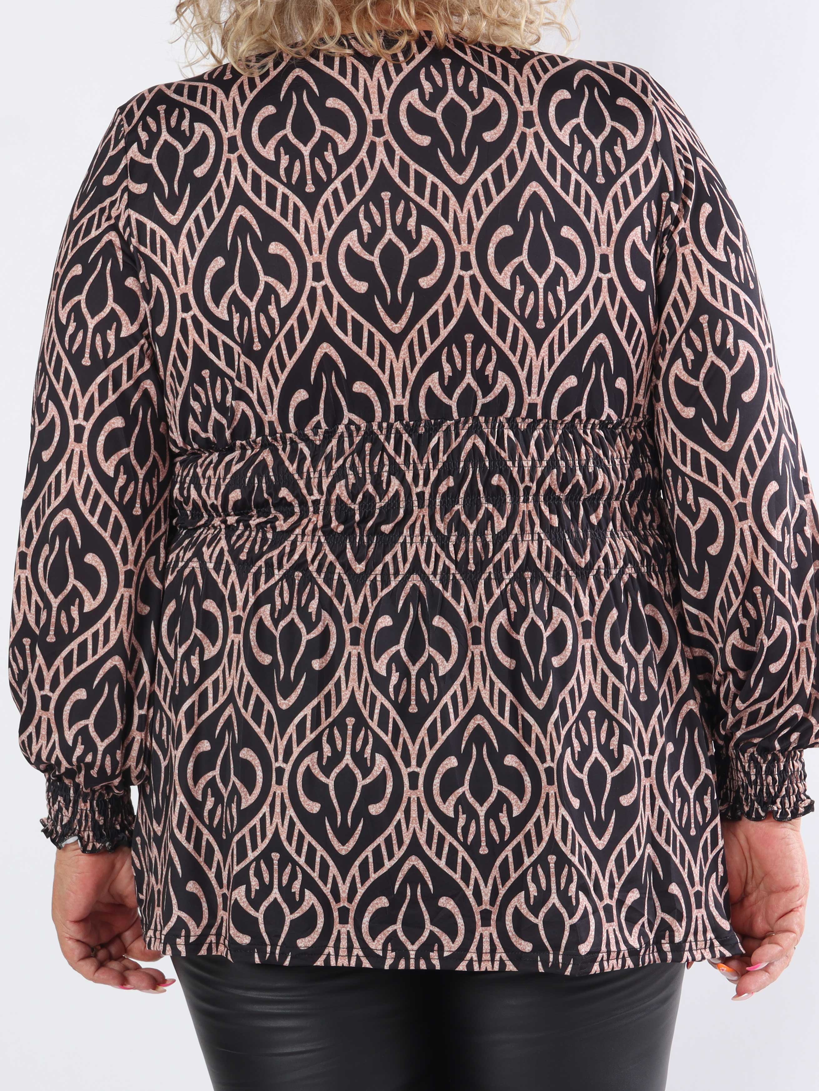 Pams Boho Shirt L/S - Elastisk plus size blus i skrynkelfritt tyg