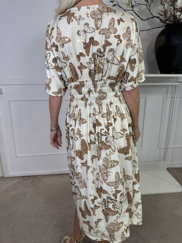 Pams Butterfly Midi S/S - Elastisk klänning med fjärilsmönster