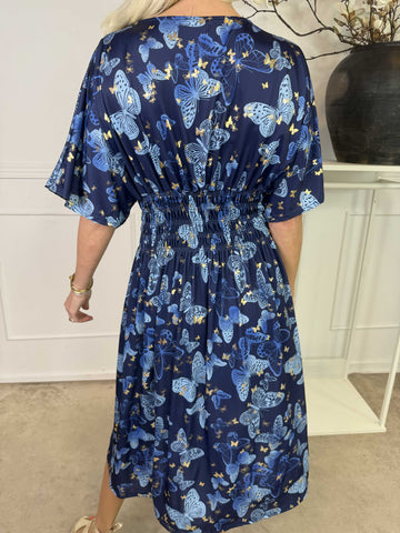 Pams Butterfly Midi S/S - Elastisk klänning med fjärilsmönster