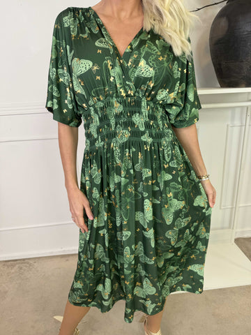 Pams Butterfly Midi S/S - Elastisk klänning med fjärilsmönster