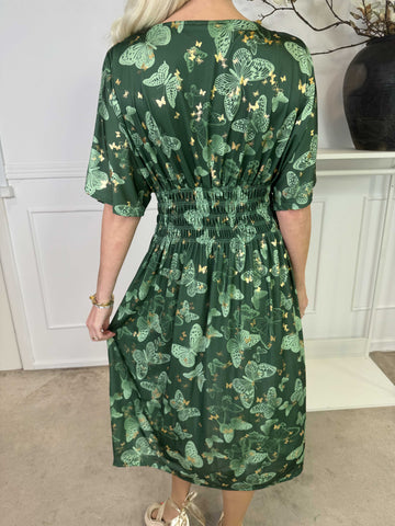 Pams Butterfly Midi S/S - Elastisk klänning med fjärilsmönster