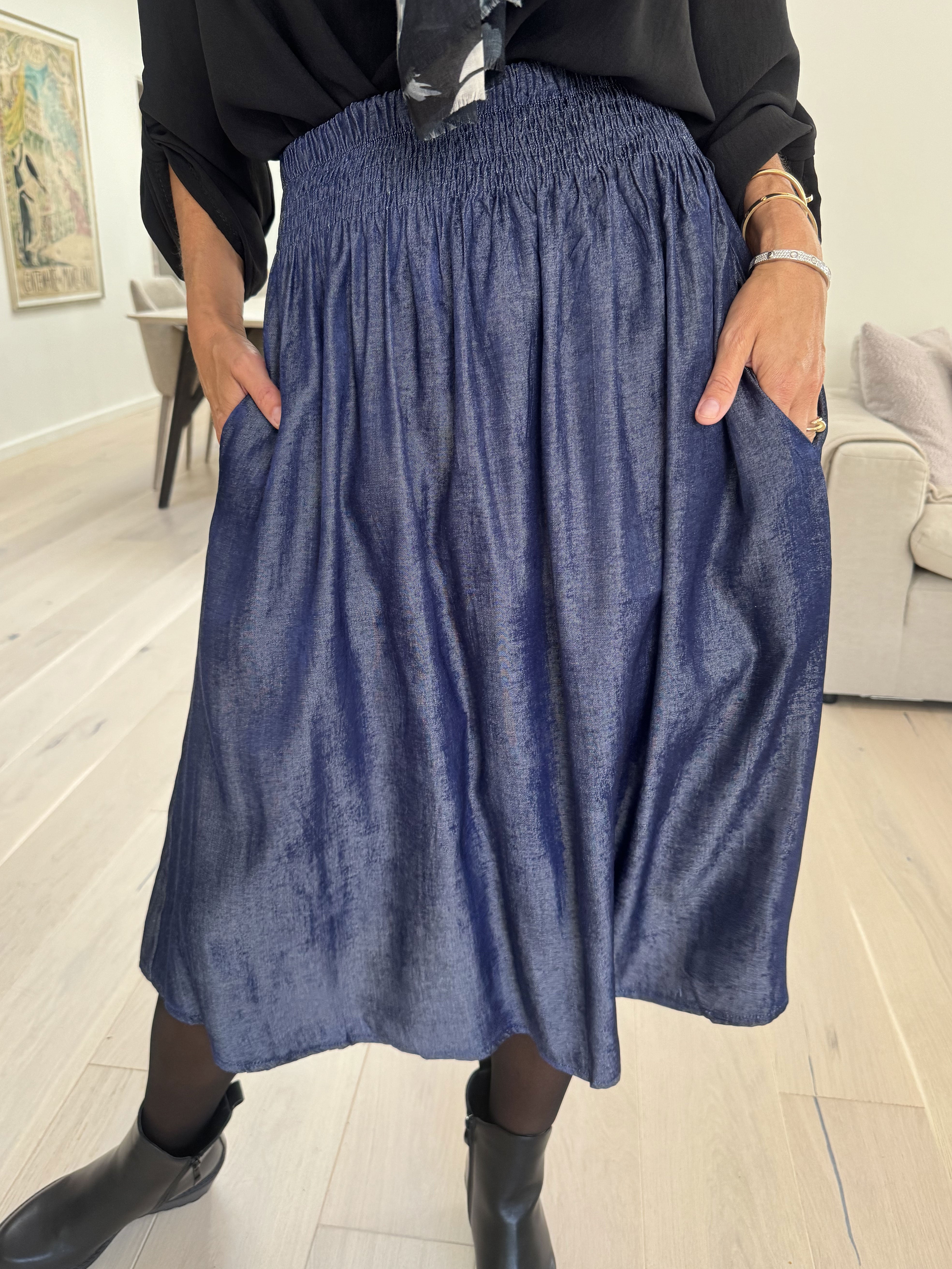 Pams Midi Denim Skirt - Kjol med fickor
