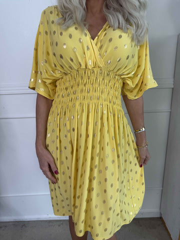 Pams Dot Short - Enfärgad elastisk klänning med guldprickar