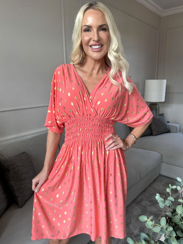 Pams Dot Short - Enfärgad elastisk klänning med guldprickar