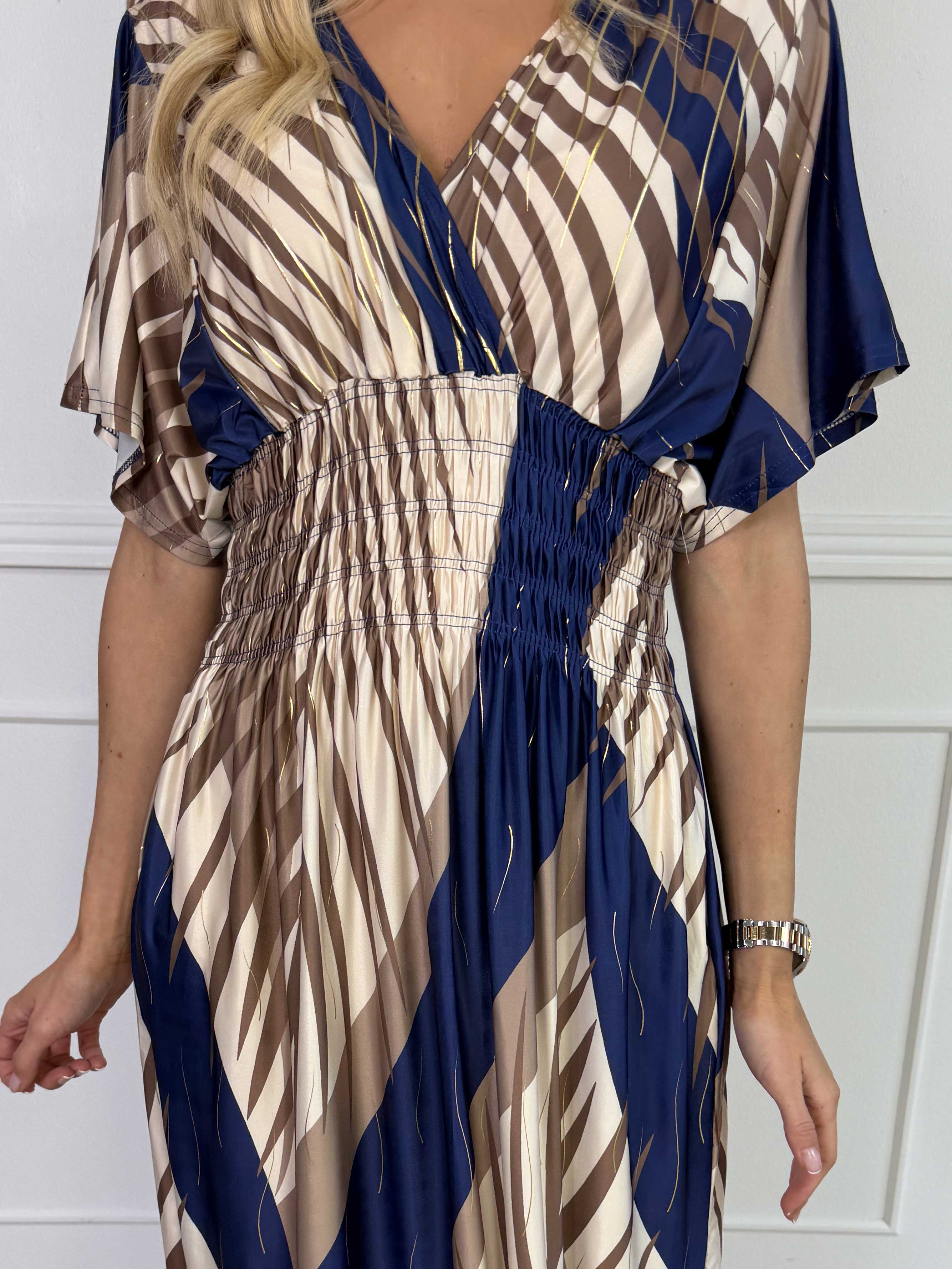 Pams Figure - Lång stretchig mönstrad klänning med fickor