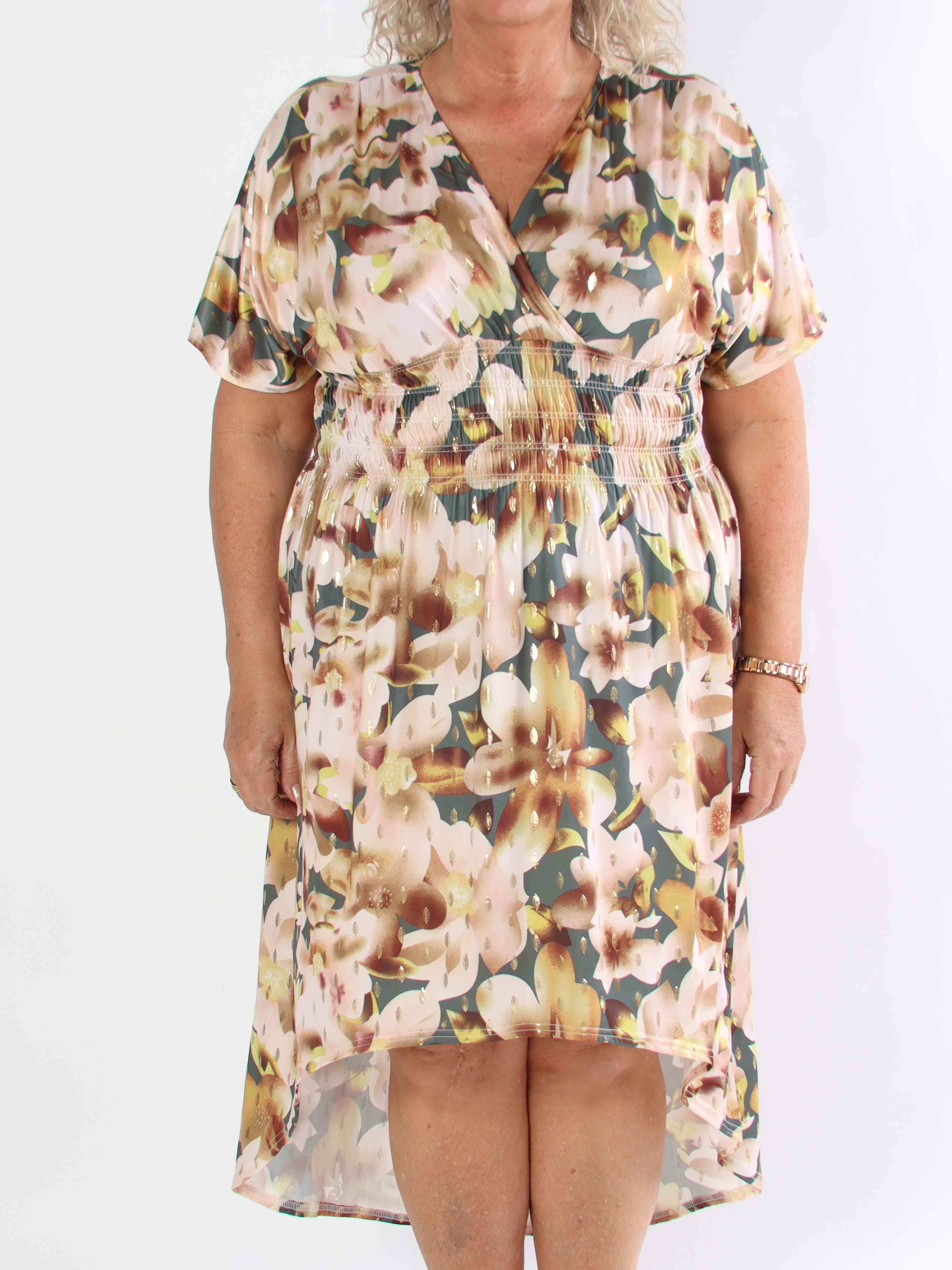 Pams Sweet Flower High-low - Elastisk plus size klänning med blomstermönster