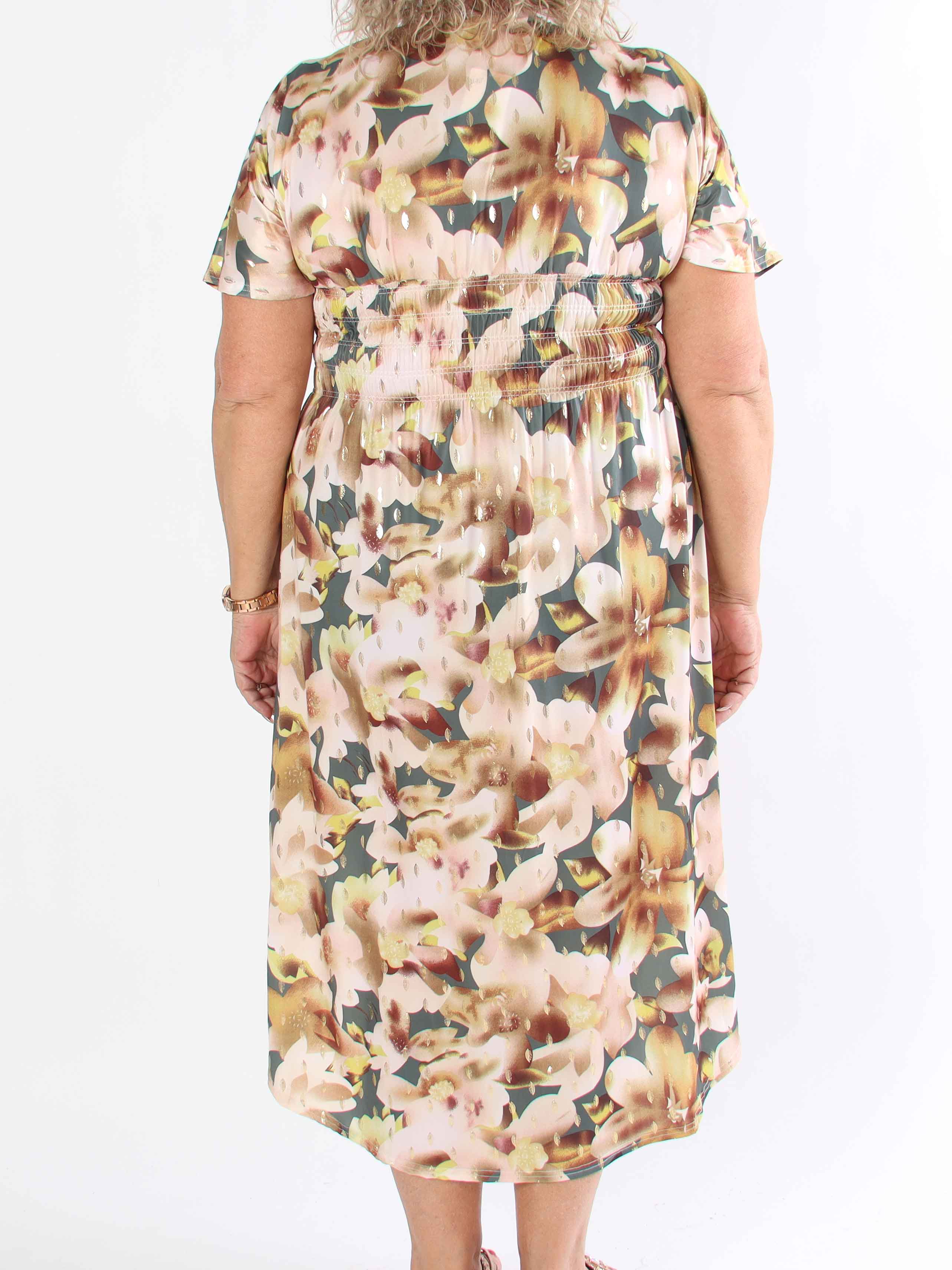 Pams Sweet Flower High-low - Elastisk plus size klänning med blomstermönster