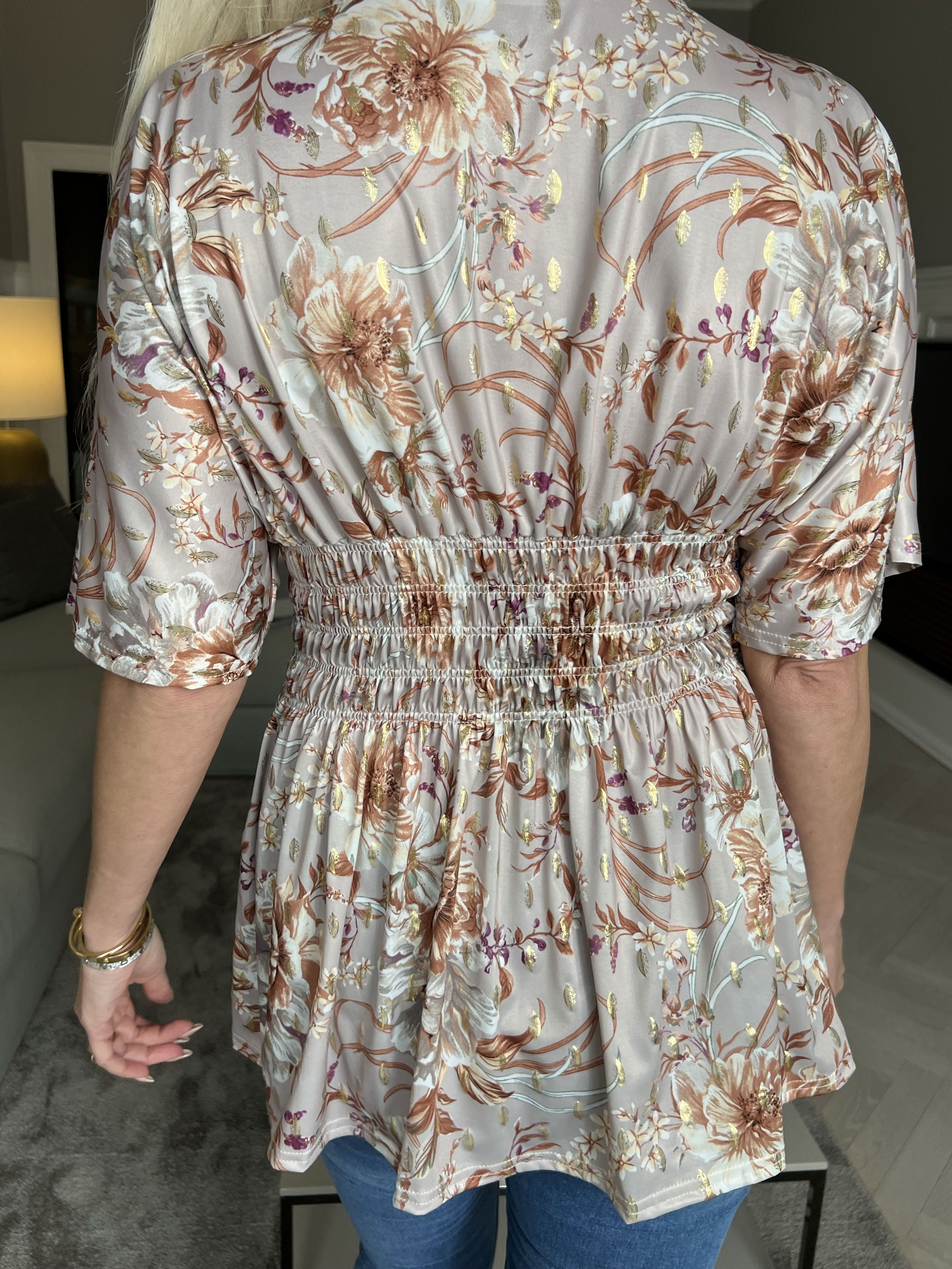 Pams Flower Shirt - Söt tunika med blommigt tryck och smock