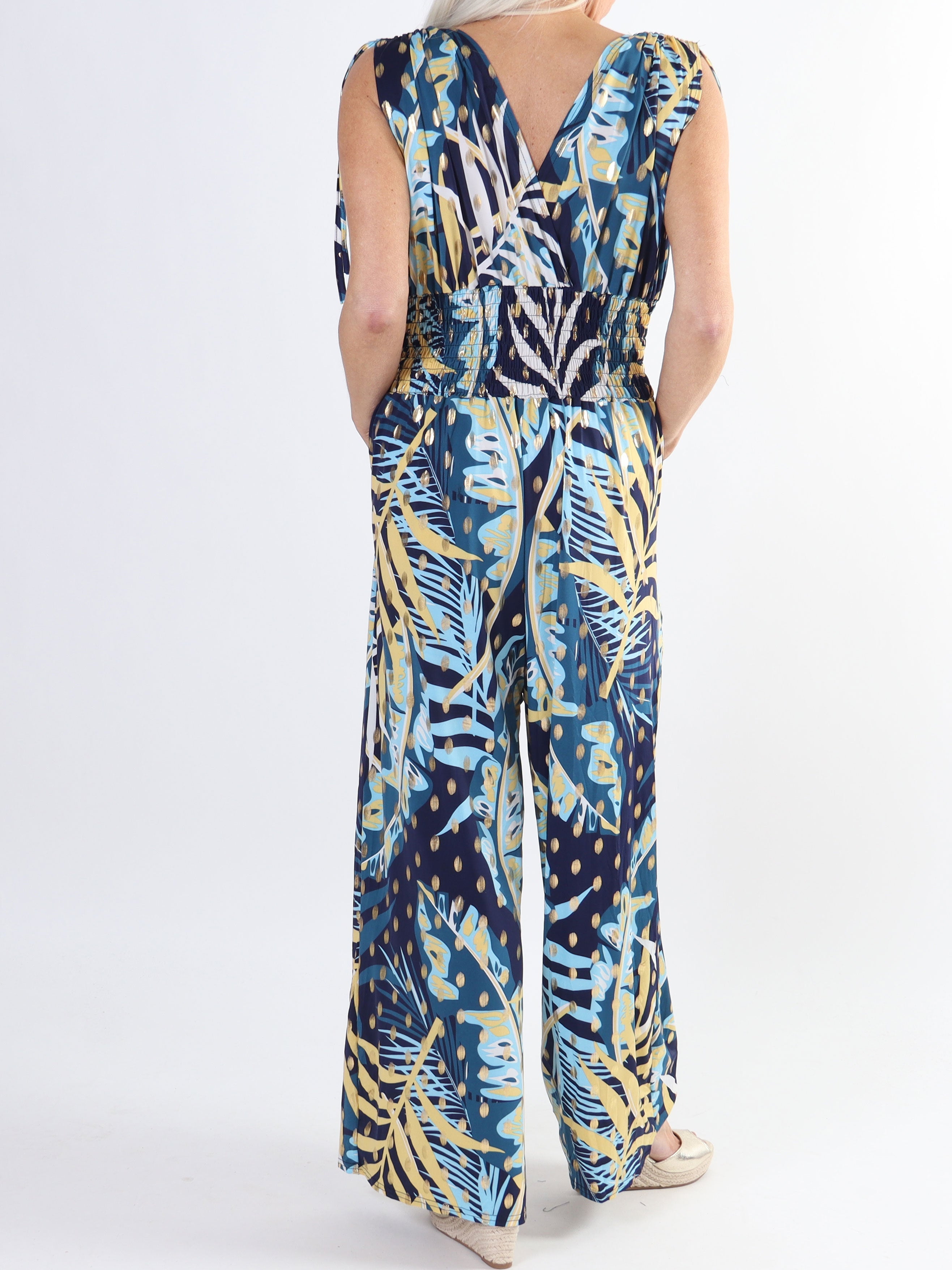 Pams Forest Jumpsuit N/S - Jumpsuit med bladmönster i plusstorlek