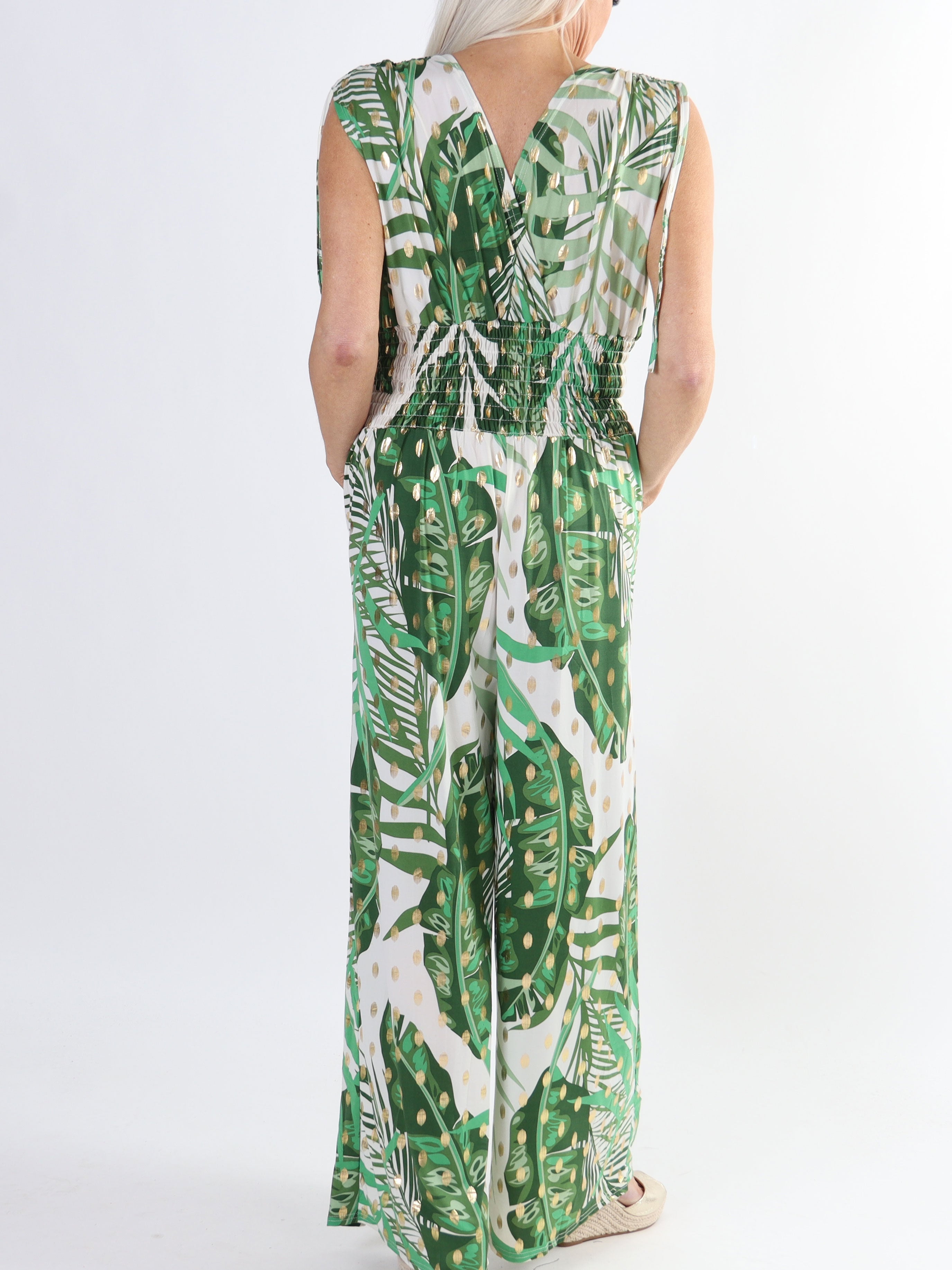 Pams Forest Jumpsuit N/S - Jumpsuit med bladmönster i plusstorlek