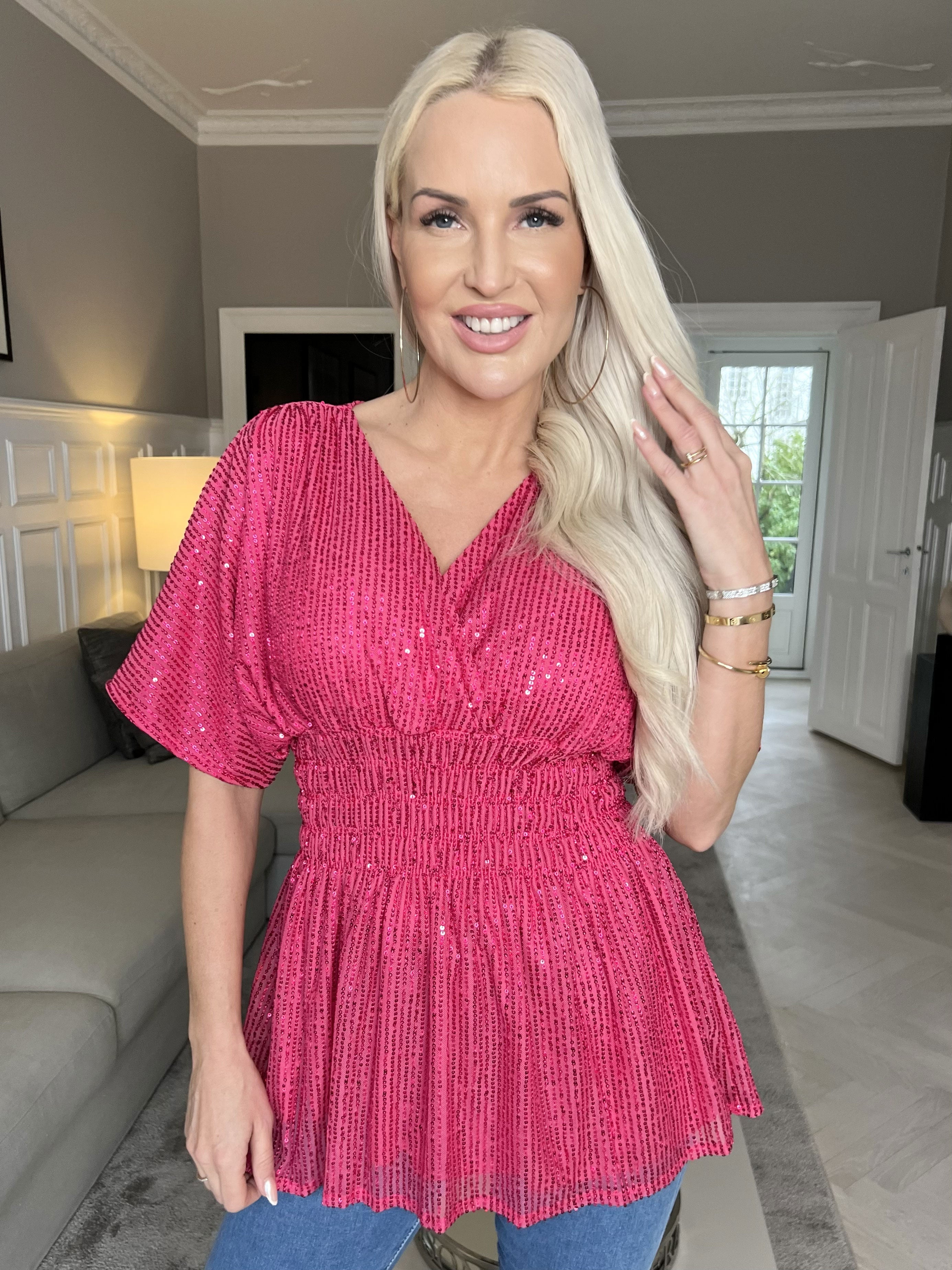 Pams Glitter Shirt - Söt tunika med smock och paljetter