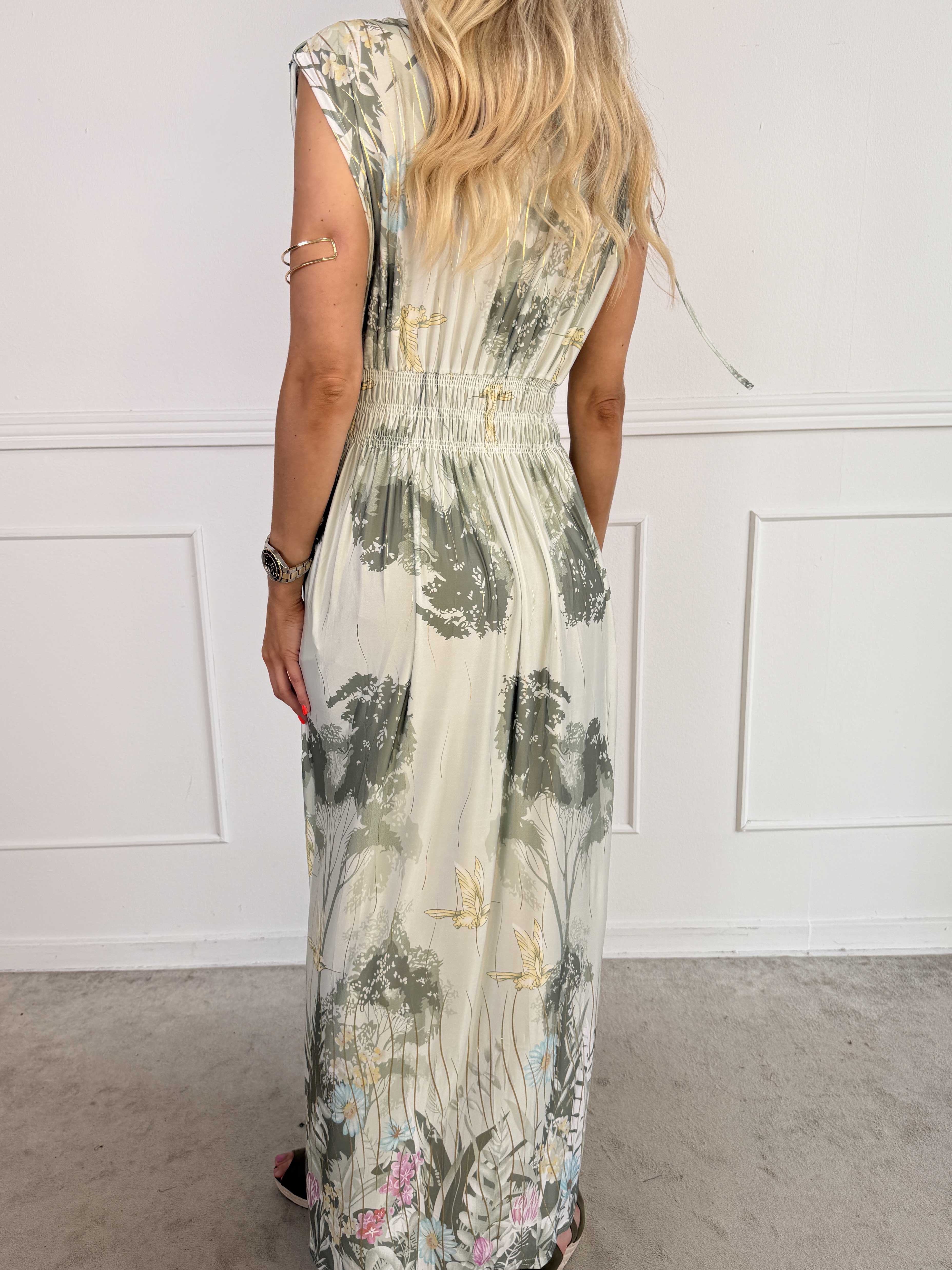 Pams Hummingbird Sleeveless - Elastisk kjole med blomster og fugle motiver