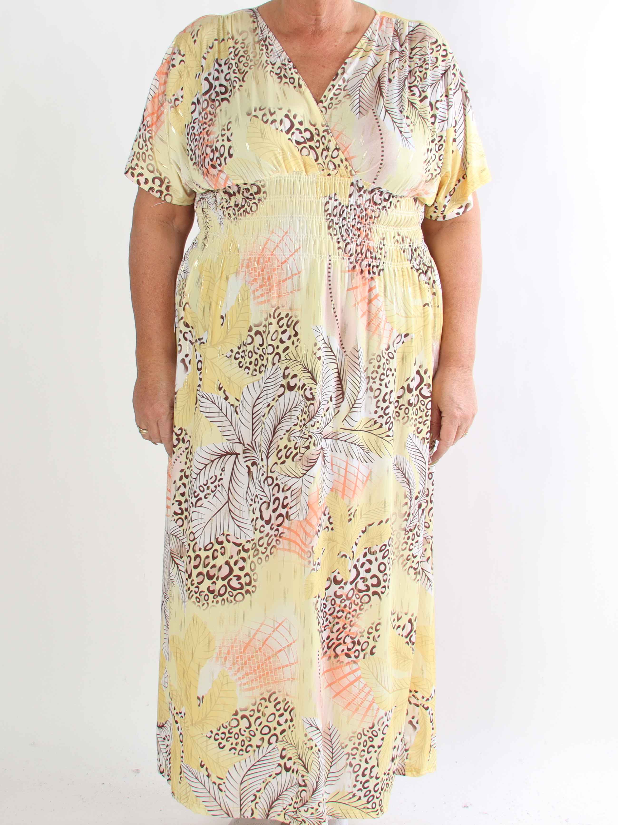 Pams Multi Leo - Plus size elastisk kjole med print og guld detaljer