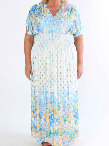 Pams Paris - Lång stretchig plus size-klänning med guldnitar