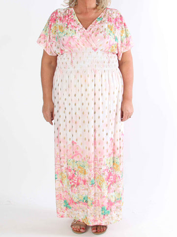 Pams Paris - Lång stretchig plus size-klänning med guldnitar