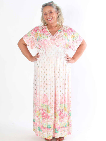 Pams Paris - Lång stretchig plus size-klänning med guldnitar