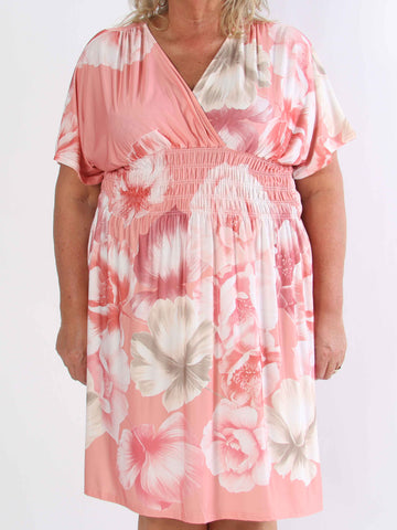 Pams Peony Short - Kort elastisk plus size-klänning med blommigt tryck