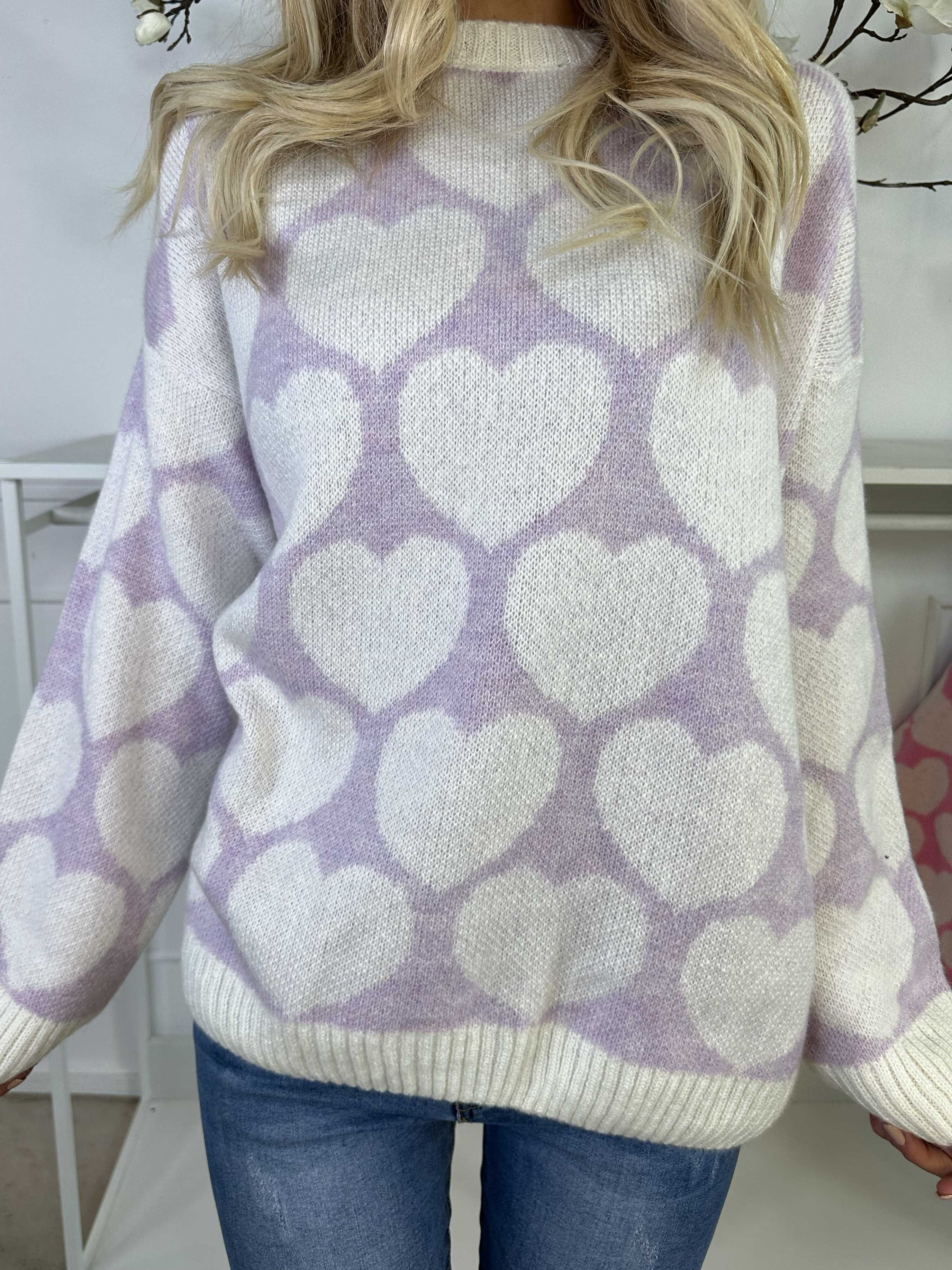 Saidy - Tjock stickad blus med hjärtan