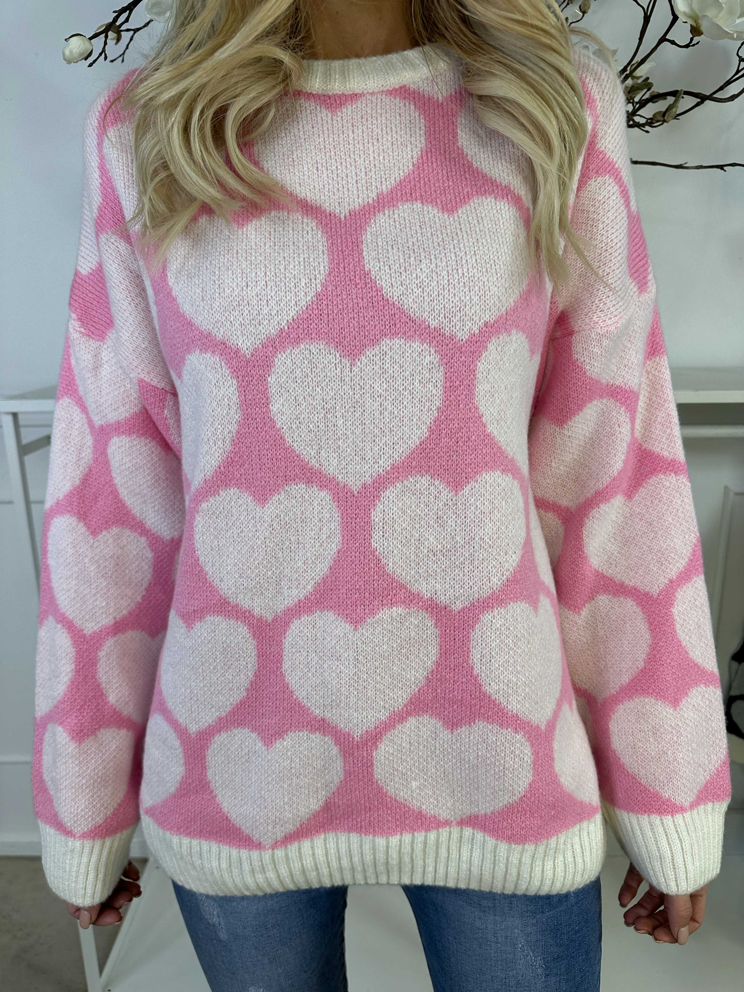 Saidy - Tjock stickad blus med hjärtan