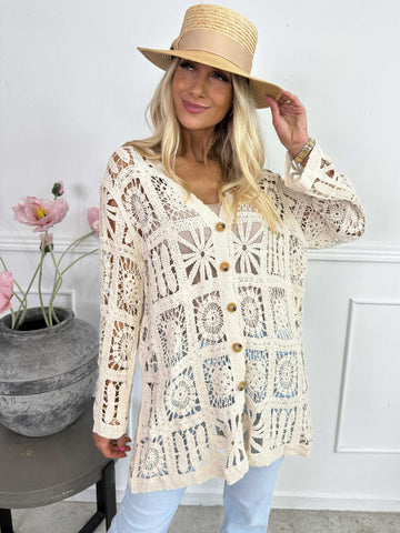 Temari - Hæklet cardigan i bomuld med knapper