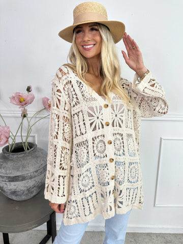 Temari - Hæklet cardigan i bomuld med knapper