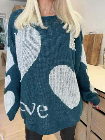 Valeria - Söt stickad blus med hjärtan och pärlor