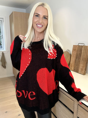 Valeria - Söt stickad blus med hjärtan och pärlor