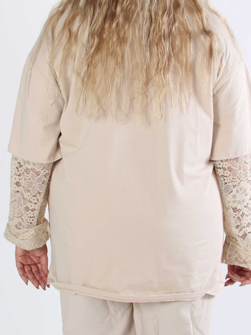 Valerie - T-shirt i bomull med långa ärmar i spets