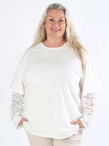 Valerie - T-shirt i bomull med långa ärmar i spets