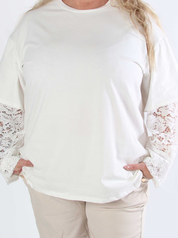Valerie - T-shirt i bomull med långa ärmar i spets