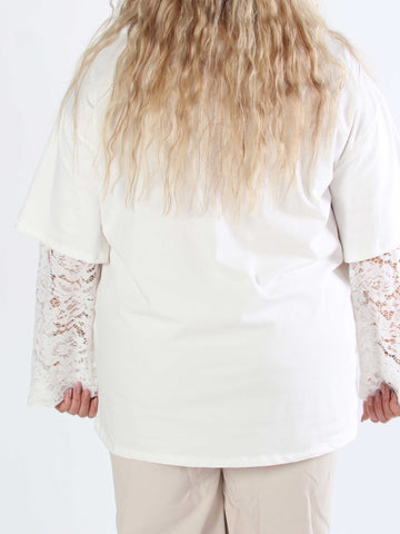 Valerie - T-shirt i bomull med långa ärmar i spets