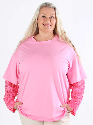 Valerie - T-shirt i bomull med långa ärmar i spets