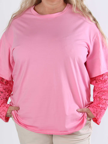 Valerie - T-shirt i bomull med långa ärmar i spets
