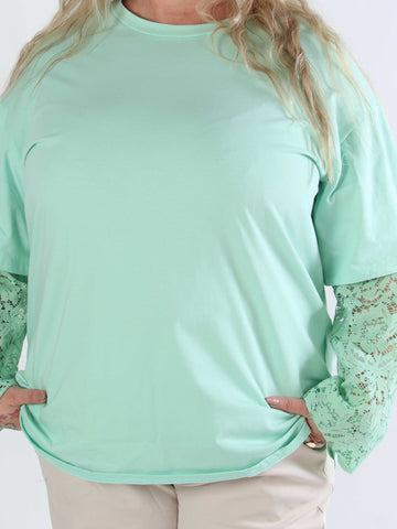 Valerie - T-shirt i bomull med långa ärmar i spets