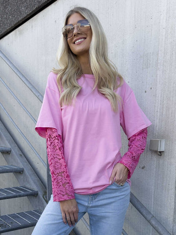 Valerie - T-shirt i bomull med långa ärmar i spets
