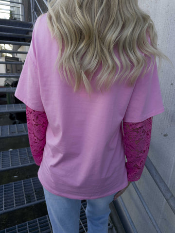 Valerie - T-shirt i bomull med långa ärmar i spets