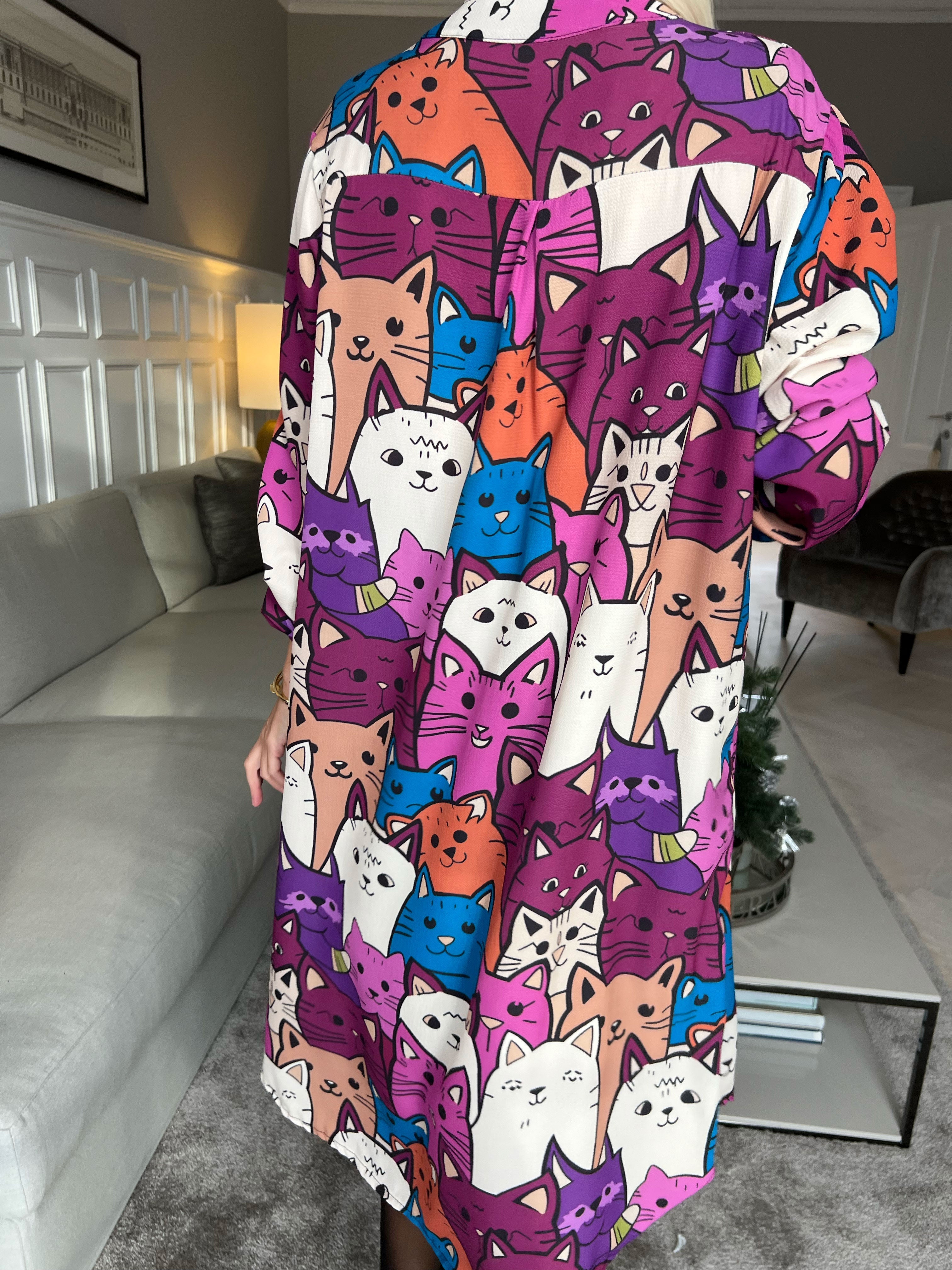 Vanesa Cat Long - Lätt och luftig klänning i kattmönster